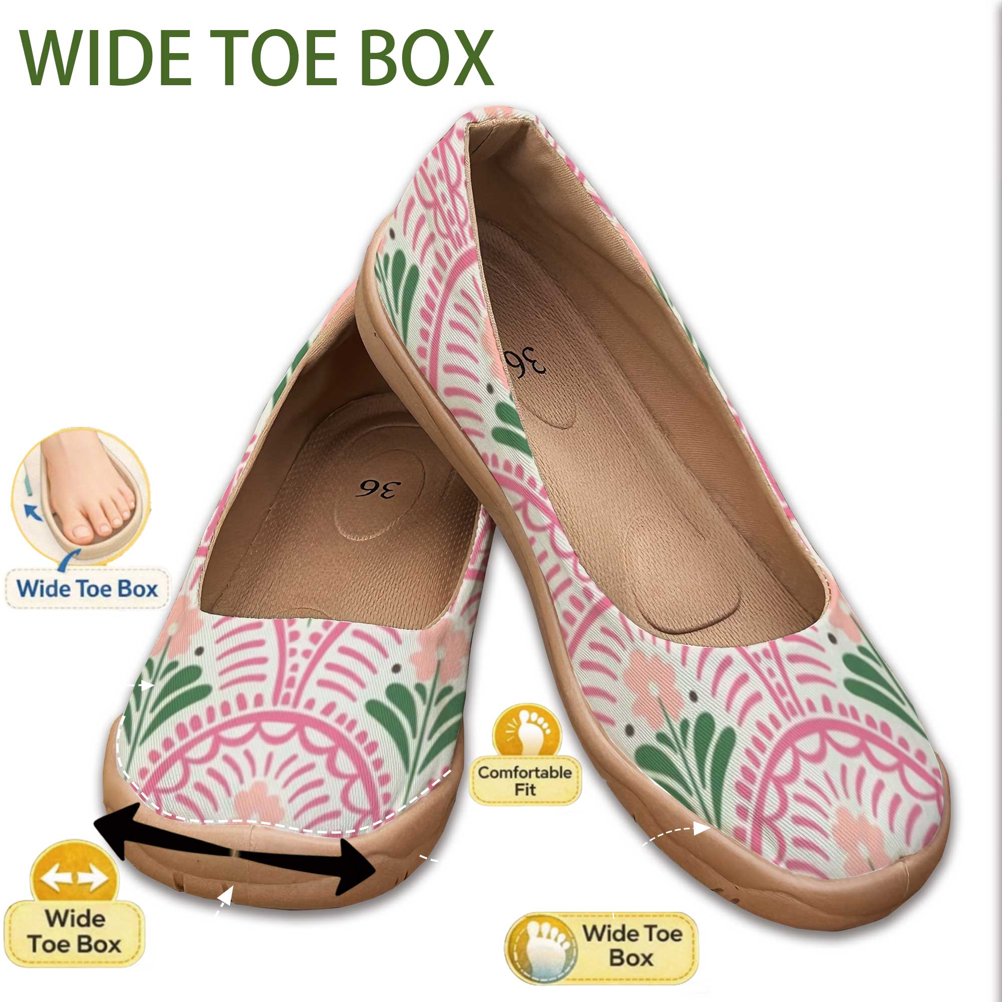 Women'S Shoes For Flat Feet - Bohemian Style Wide-Fit Women's Shoes, Printed