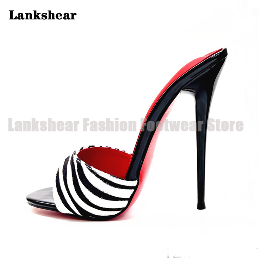 Leopard Print Heels - Zebra Print High Heel Mules Red