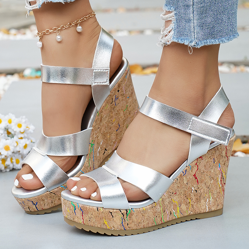 Women's Silver Chunky Platform - Cork Wedge Sandal ulasan dan harga