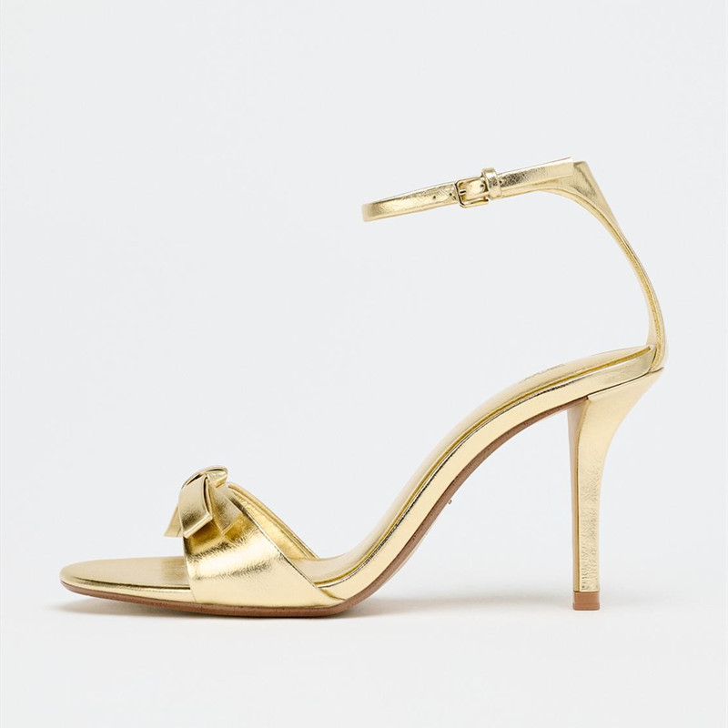 Elegant Golden Bow Brand High  - Metallic Heel Sandal ulasan dan harga
