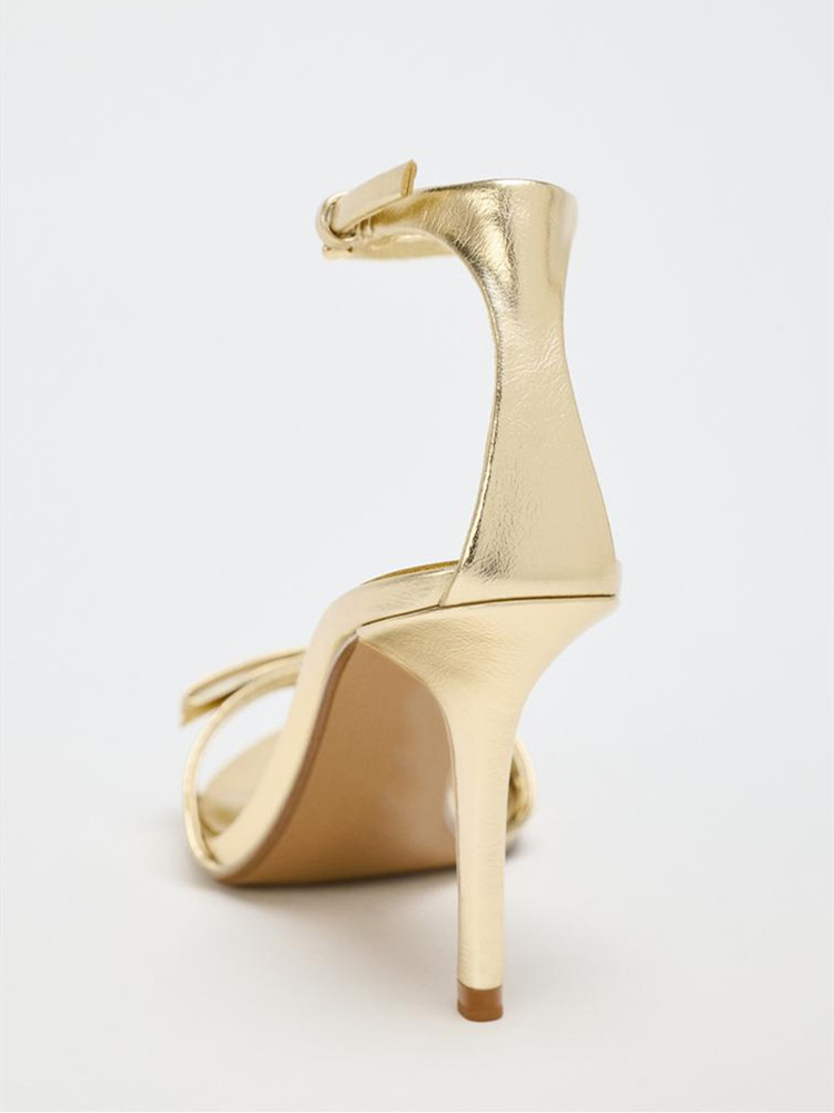 Elegant Golden Bow Brand High  - Metallic Heel Sandal ulasan dan harga