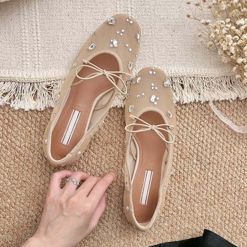 Diamond Luxury Mesh Mules Sand - Shoes For Women Flats ulasan dan harga