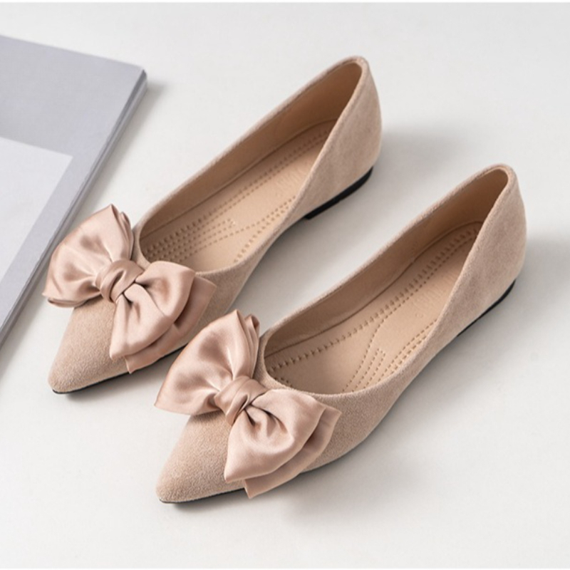Silk Bowknot Flats Women Flock - Women Shoes Loafers ulasan dan harga