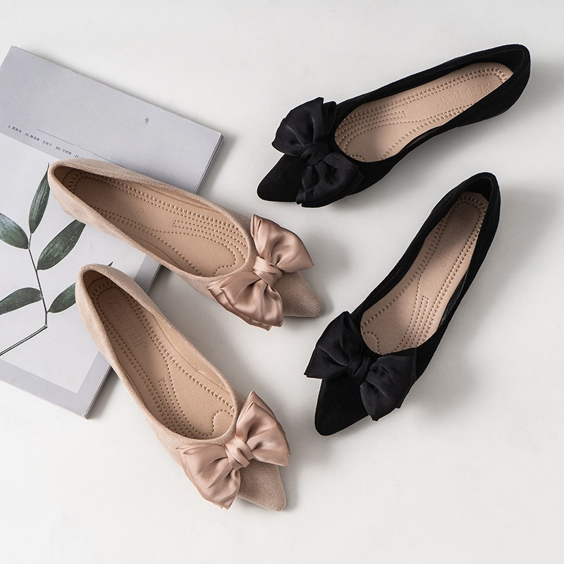 Silk Bowknot Flats Women Flock - Women Shoes Loafers ulasan dan harga