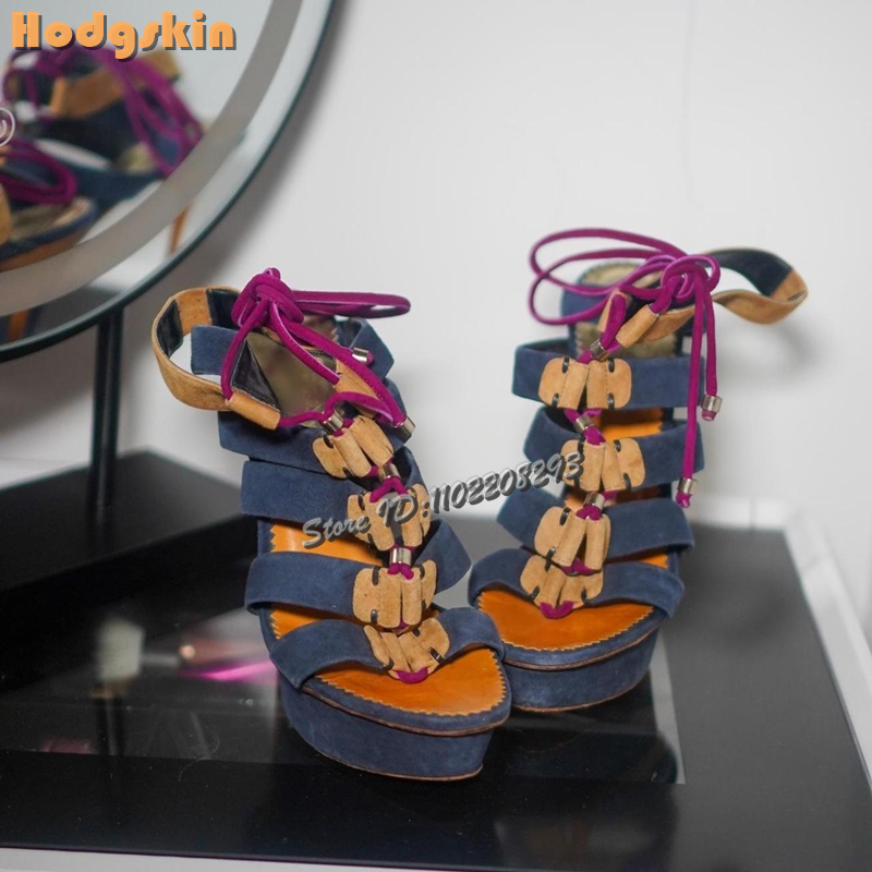 Retro Patchwork Roman Sandals  - Leopard Print Heels ulasan dan harga