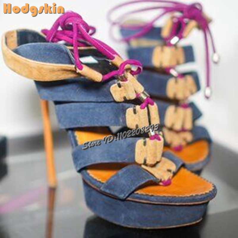 Retro Patchwork Roman Sandals  - Leopard Print Heels ulasan dan harga