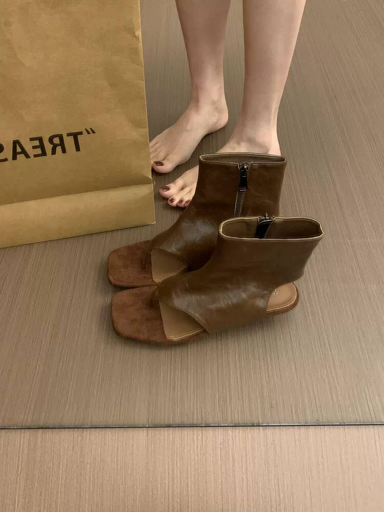 2026 French Retro Brown Short  - Women Shoes Boots ulasan dan harga