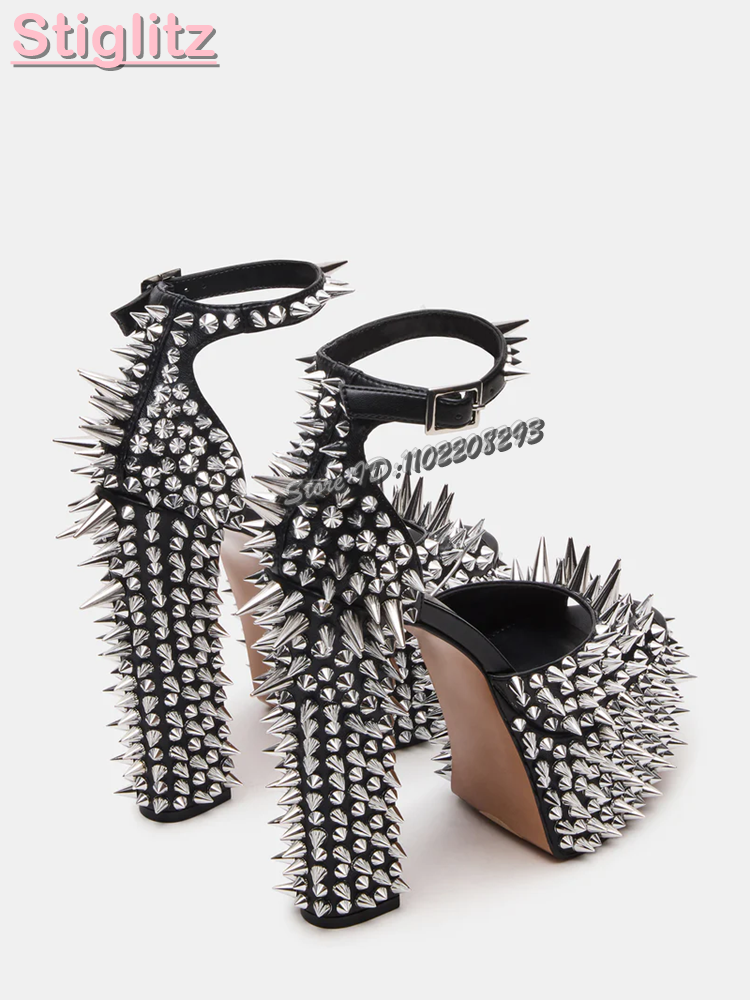 Sexy Spikes Square Heel Sandal - Leopard Print Heels ulasan dan harga