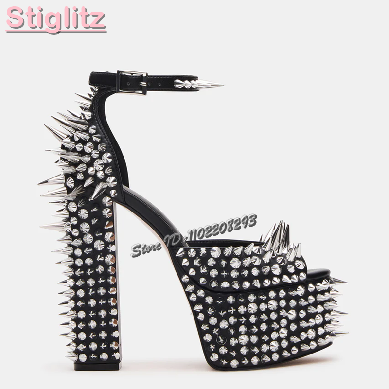 Sexy Spikes Square Heel Sandal - Leopard Print Heels ulasan dan harga