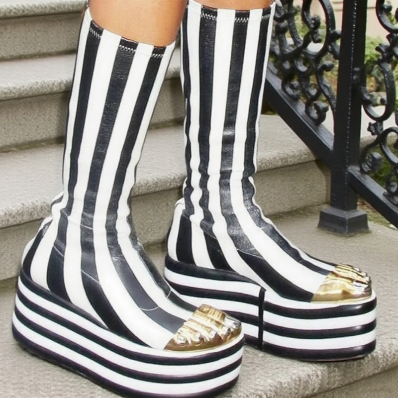 Black White Striped Metal Deco - Women Shoes Size Chart ulasan dan harga