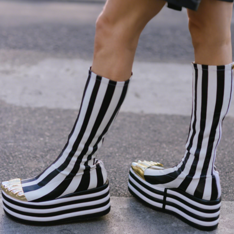 Black White Striped Metal Deco - Women Shoes Size Chart ulasan dan harga