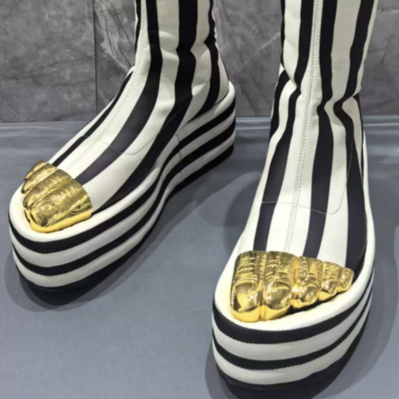 Black White Striped Metal Deco - Women Shoes Size Chart ulasan dan harga