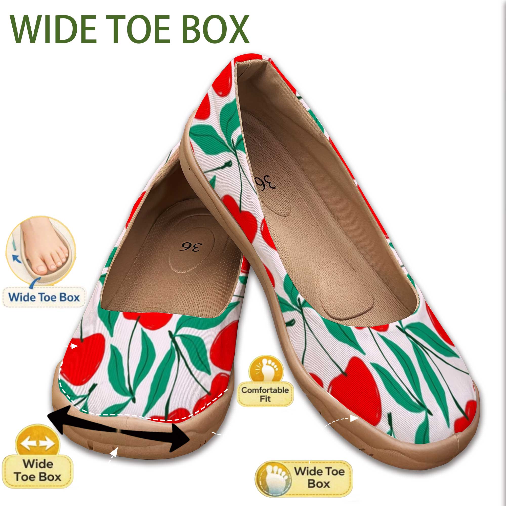 Sweet Cherry-Colored Wide-Fit  - Women'S Shoes For Flat Feet ulasan dan harga