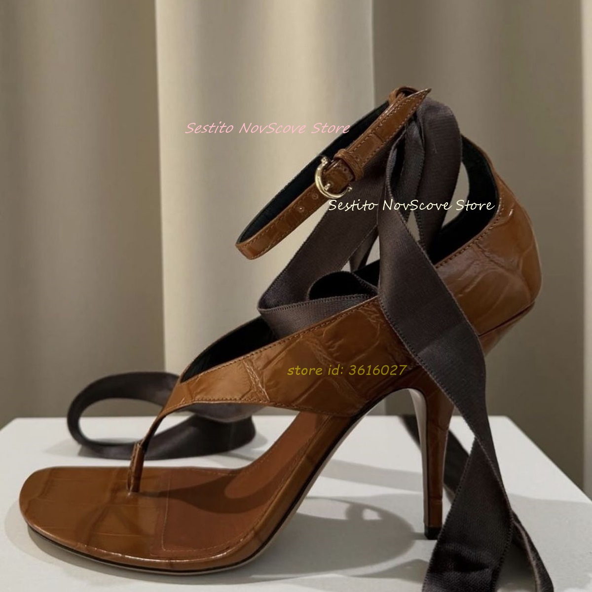 Brown Open Toe Lace Up Sandals - Leopard Print Heels ulasan dan harga